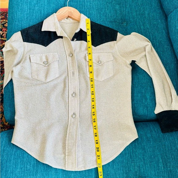 Vintage Silver and Black Metallic Sparkle Glitter Country Western Shirt XS Small - Picture 4 of 8